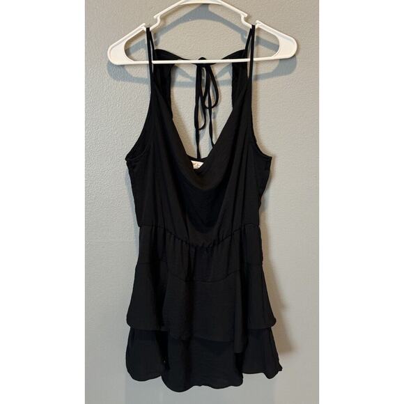 Women's BCBG Generation Short Tiered Black Dress Cowl Front Tie Neck Size M - Picture 1 of 4